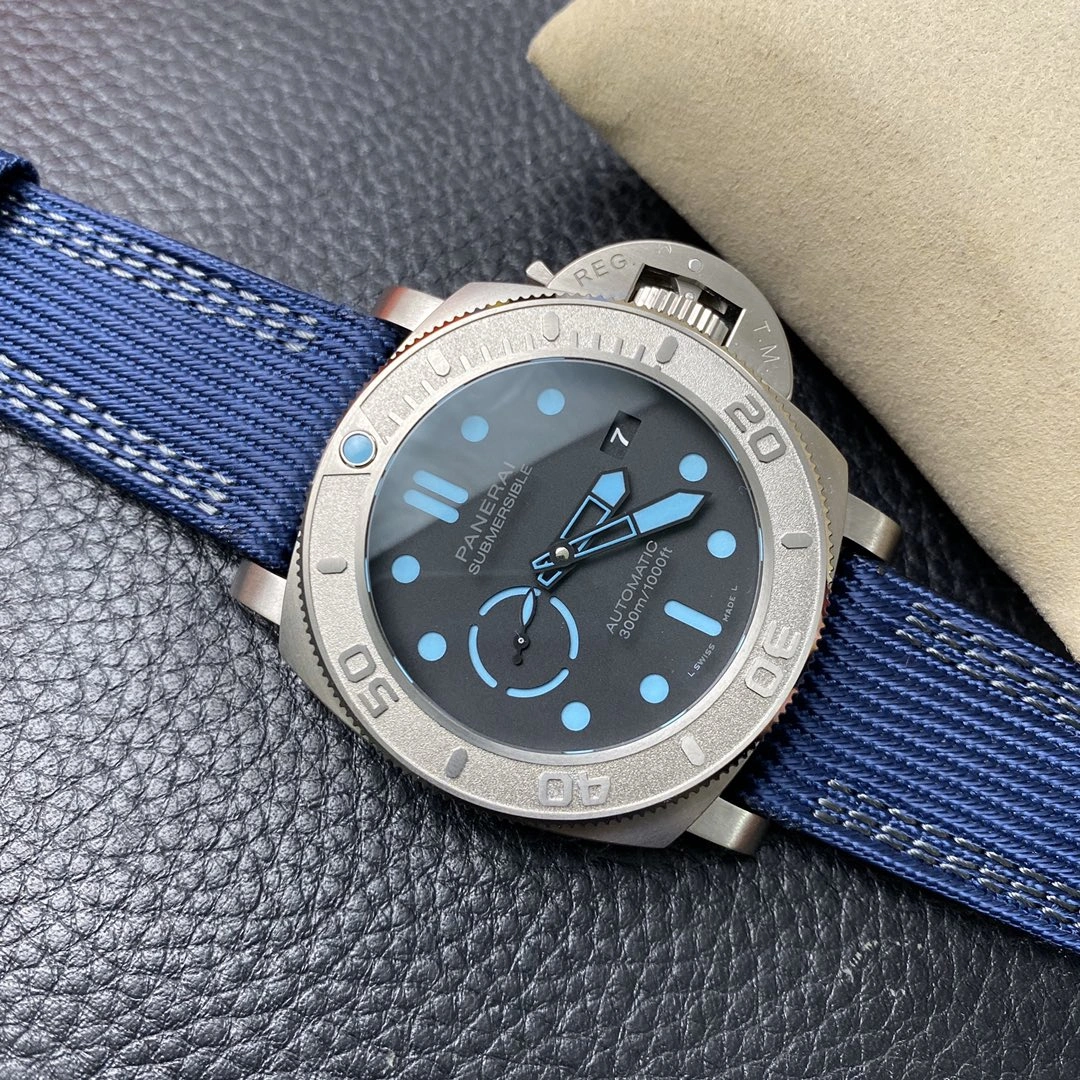 CBD Factory Panerai Submersible 47mm Black Dial Blue Luminous Dots, Indexes, and Skeletonized Hands Titanium Bezel Blue Fabric Strap(PAM00985) 1:1 Super Clone – DDP.9010 Movement TopPick 401